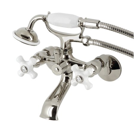 KINGSTON BRASS Tub Wall Mount Clawfoot Tub Faucet with Hand Shower, Polished Nickel KS265PXPN